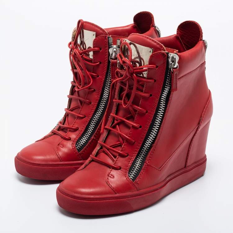 Giuseppe Zanotti Red Leather High Top Wedge Sneakers 39 Giuseppe Zanotti | TLC