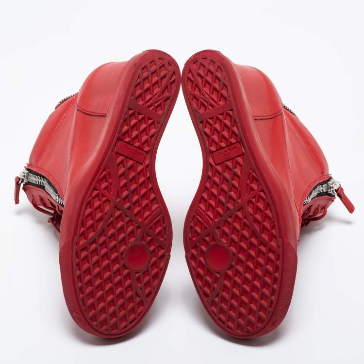 Pre Owned Giuseppe Zanotti Red Leather High Top Wedge Sneakers Size 39