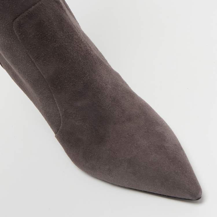 مملوكة مسبقًا Giuseppe Zanotti Grey Suede Pointed Toe Knee Length Boots Size 38.5