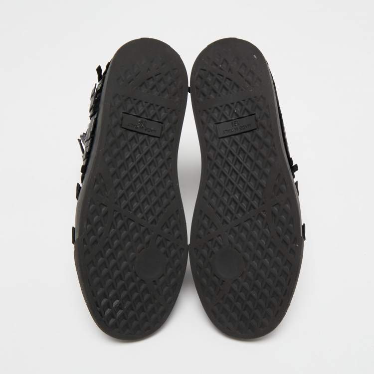 Pre Owned Giuseppe Zanotti Black Leather Buckle and Studded Fringe Detail High Top Sneakers Size 39.5