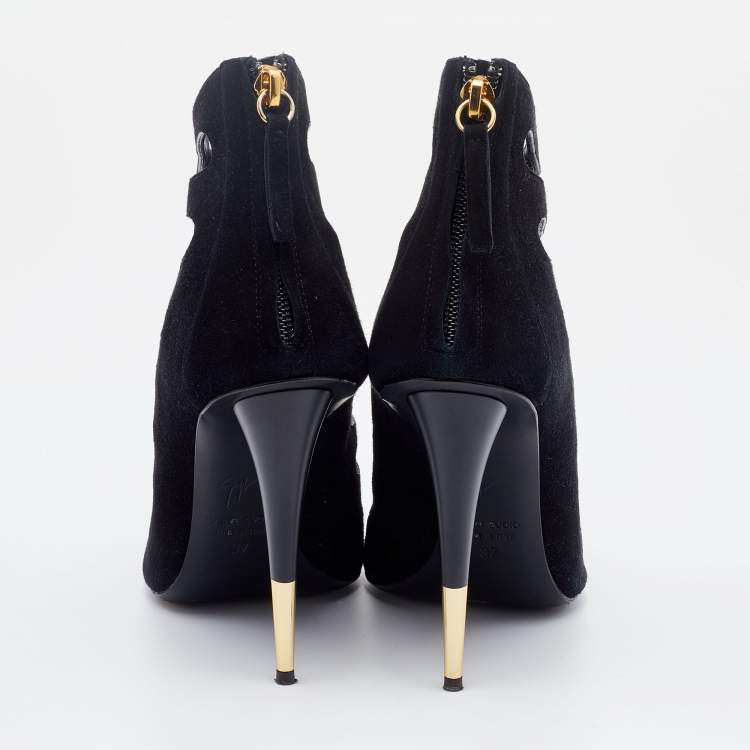 Pre Owned Giuseppe Zanotti Black Suede Cut Out Pointed Toe Booties Size 37