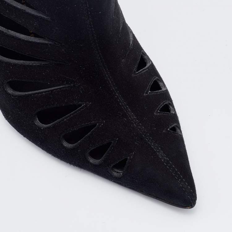 Pre Owned Giuseppe Zanotti Black Suede Cut Out Pointed Toe Booties Size 37