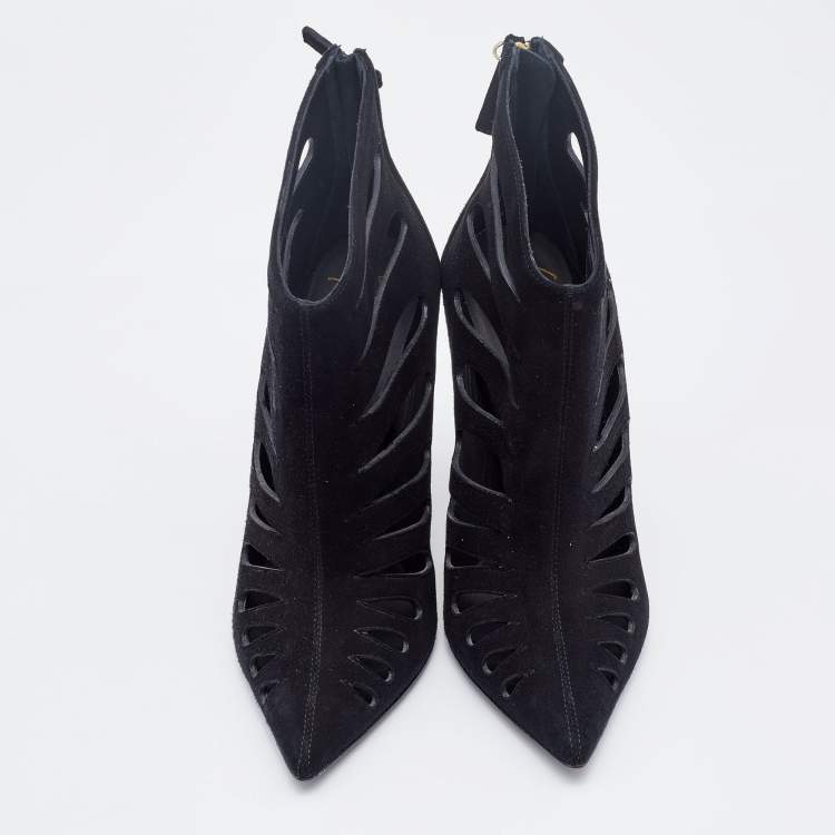 Pre Owned Giuseppe Zanotti Black Suede Cut Out Pointed Toe Booties Size 37
