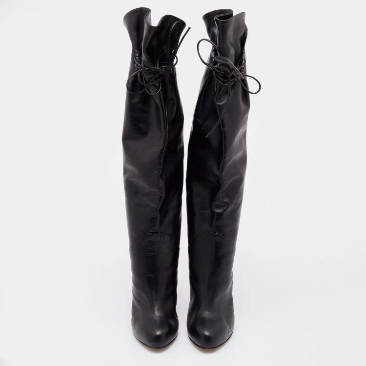 Pre Owned Giuseppe Zanotti Black Leather Knee Length Boots Size 37