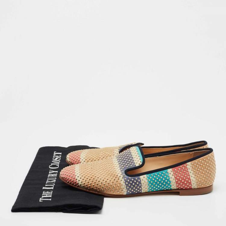 Pre Owned Giuseppe Zanotti Multicolor Studded Leather Smoking Slippers Size 39