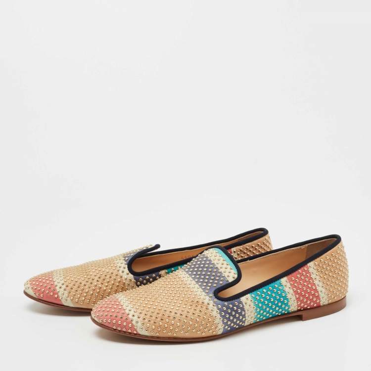 Pre Owned Giuseppe Zanotti Multicolor Studded Leather Smoking Slippers Size 39