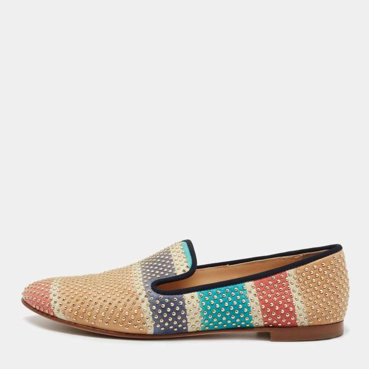 Pre Owned Giuseppe Zanotti Multicolor Studded Leather Smoking Slippers Size 39