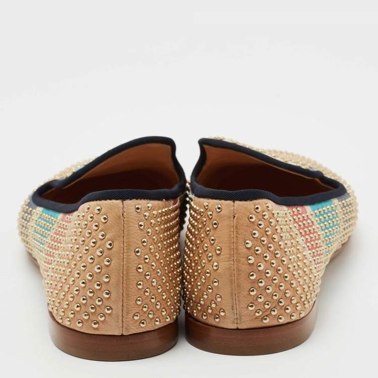 Pre Owned Giuseppe Zanotti Multicolor Studded Leather Smoking Slippers Size 39