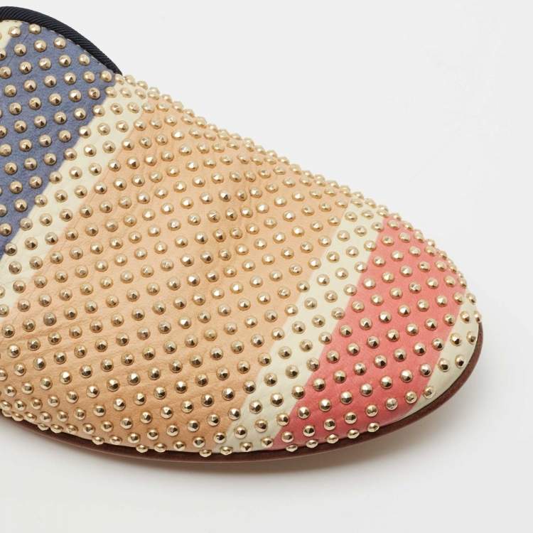 Pre Owned Giuseppe Zanotti Multicolor Studded Leather Smoking Slippers Size 39