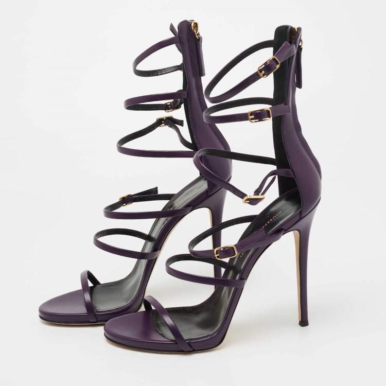 Pre Owned Giuseppe Zanotti Purple Leather Margaret Sandals Size 40