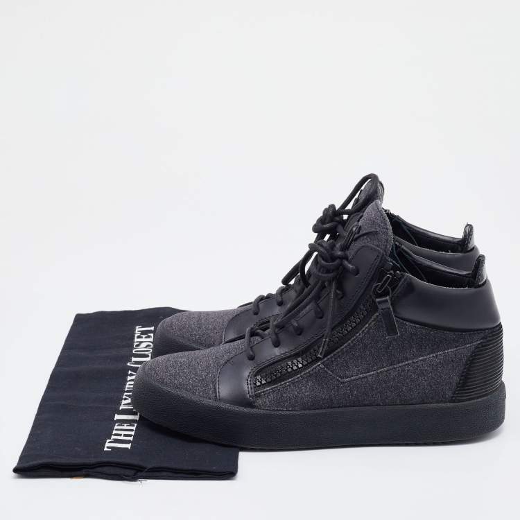 Pre Owned Giuseppe Zanotti Black/Grey Fabric and Leather Kriss High Top Sneakers Size 39