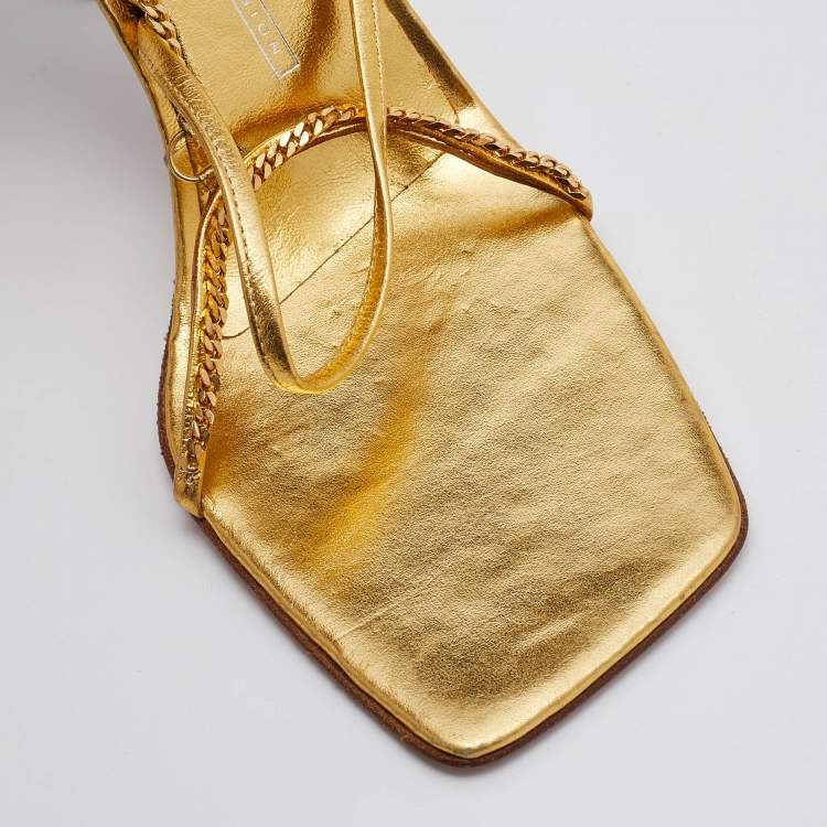 مملوكة مسبقًا Giuseppe Zanotti Metallic Gold Leather and Chain Link Ankle Strap Sandals Size 38