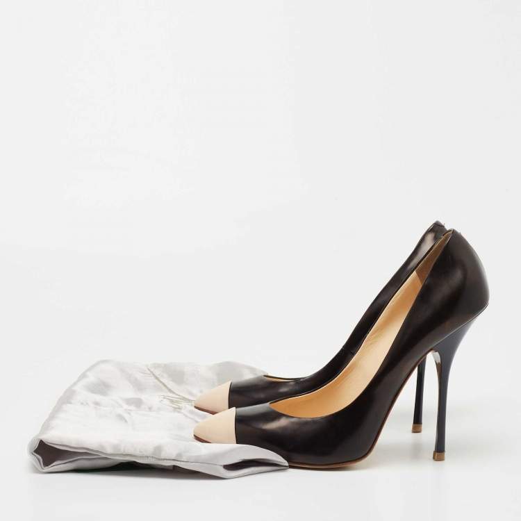 Pre Owned Giuseppe Zanotti Black/Beige Leather Pointed Cap Toe Pumps Size 41