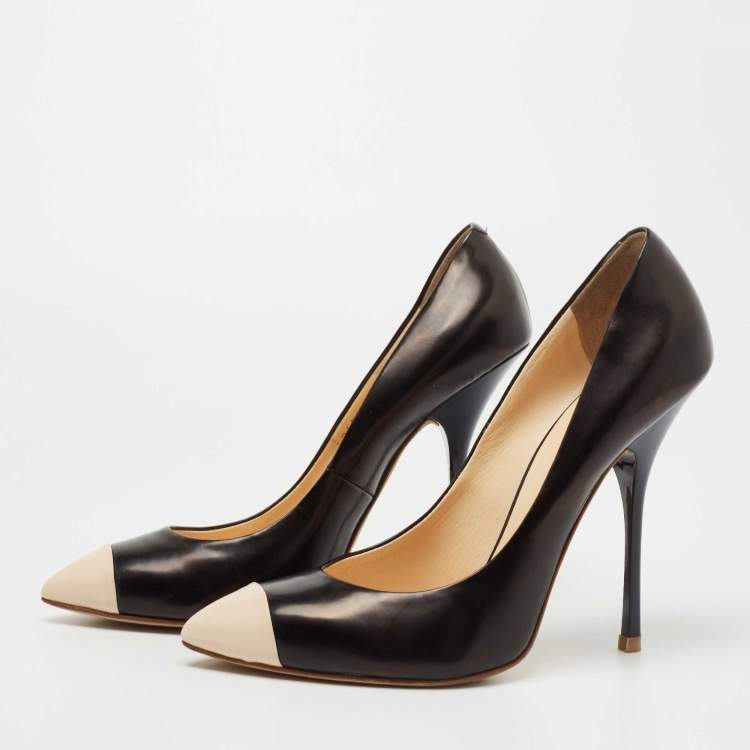 Pre Owned Giuseppe Zanotti Black/Beige Leather Pointed Cap Toe Pumps Size 41