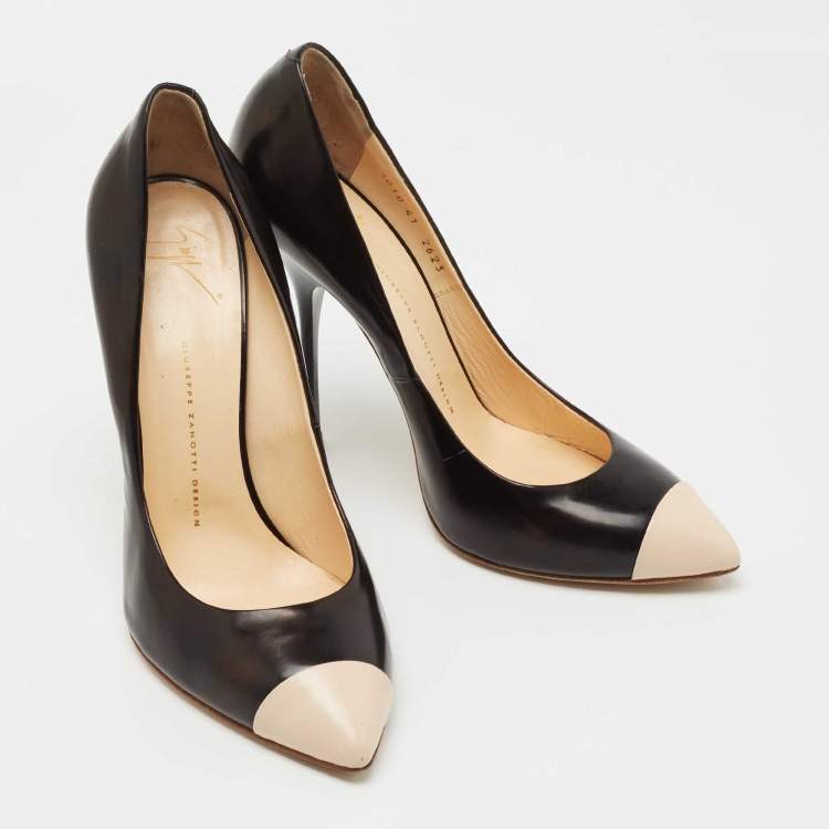 Pre Owned Giuseppe Zanotti Black/Beige Leather Pointed Cap Toe Pumps Size 41