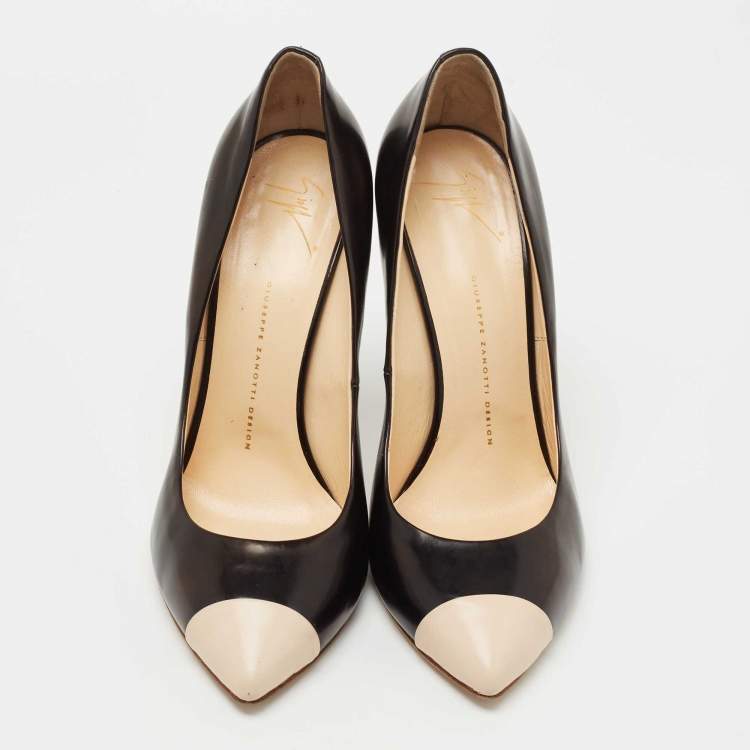 Pre Owned Giuseppe Zanotti Black/Beige Leather Pointed Cap Toe Pumps Size 41