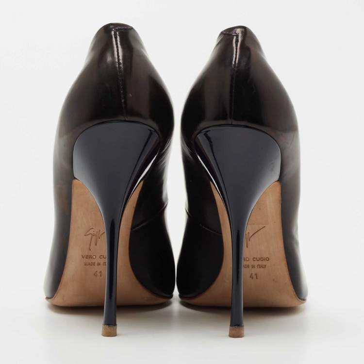 Pre Owned Giuseppe Zanotti Black/Beige Leather Pointed Cap Toe Pumps Size 41