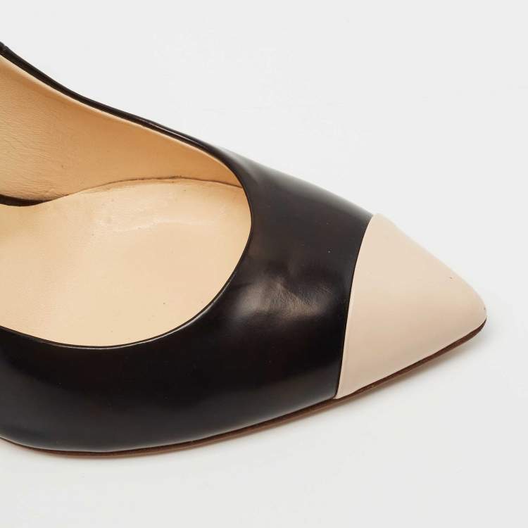 Pre Owned Giuseppe Zanotti Black/Beige Leather Pointed Cap Toe Pumps Size 41