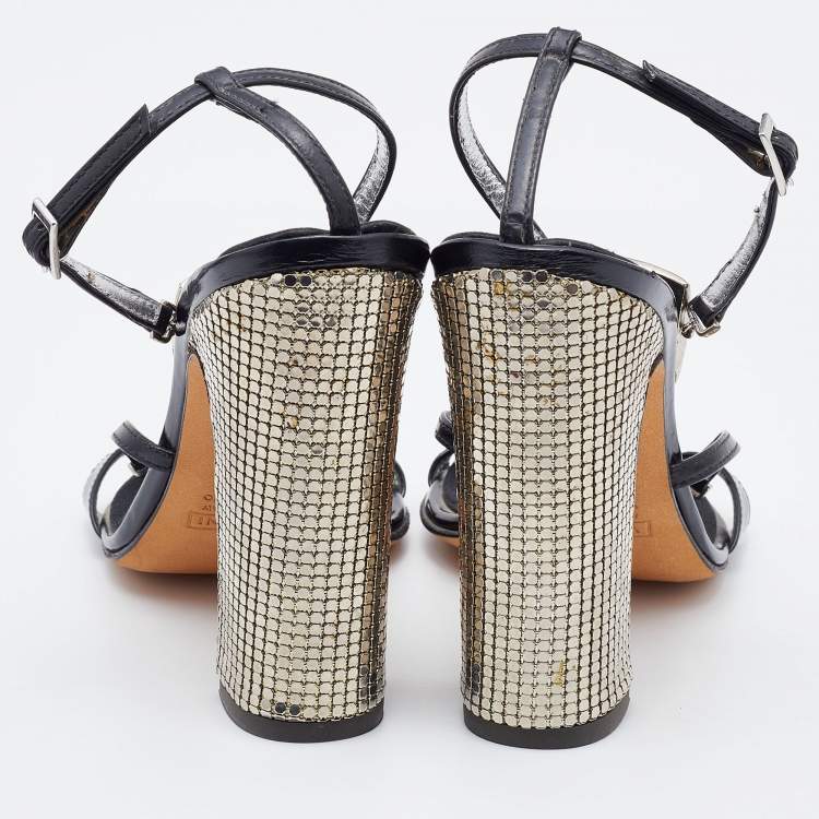 مملوكة مسبقًا Giuseppe Zanotti Black Patent Leather Block Heel Ankle Strap Sandals Size 37