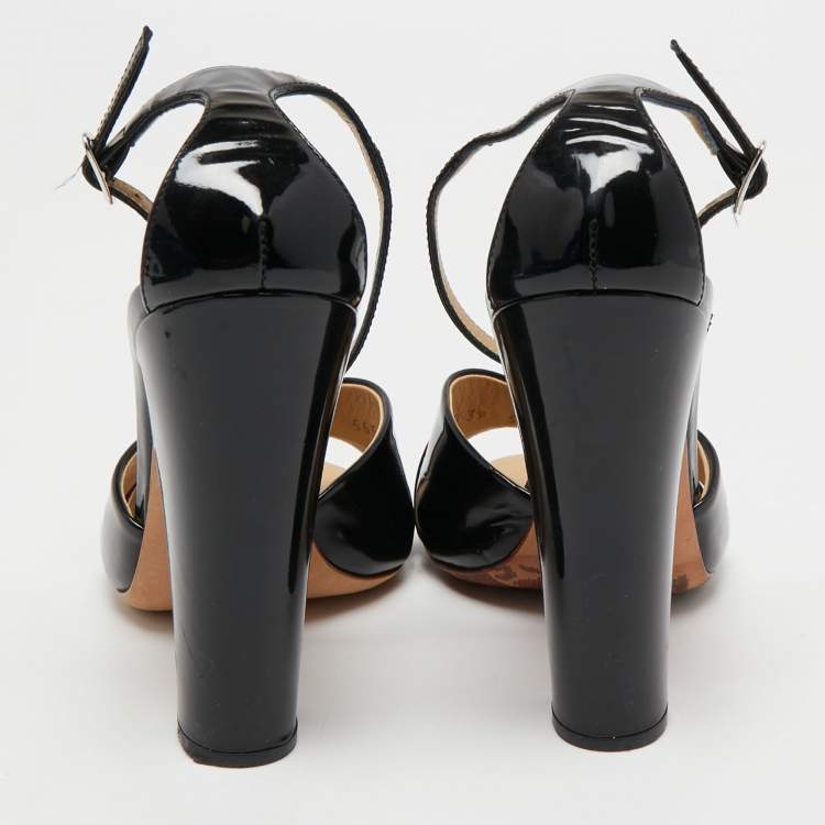 Pre Owned Giuseppe Zanotti Black Patent Leather Crisscross Ankle Strap Sandals Size 39