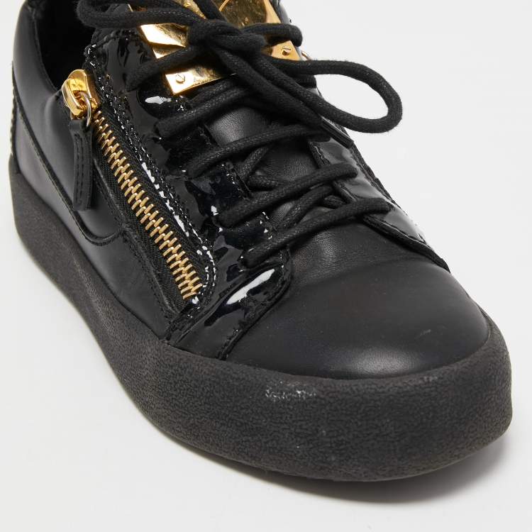Pre Owned Giuseppe Zanotti Black Patent and Leather Frankie Low Top Sneakers Size 38