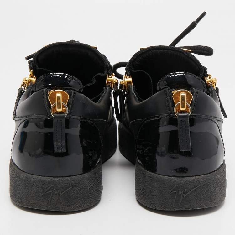 Pre Owned Giuseppe Zanotti Black Patent and Leather Frankie Low Top Sneakers Size 38