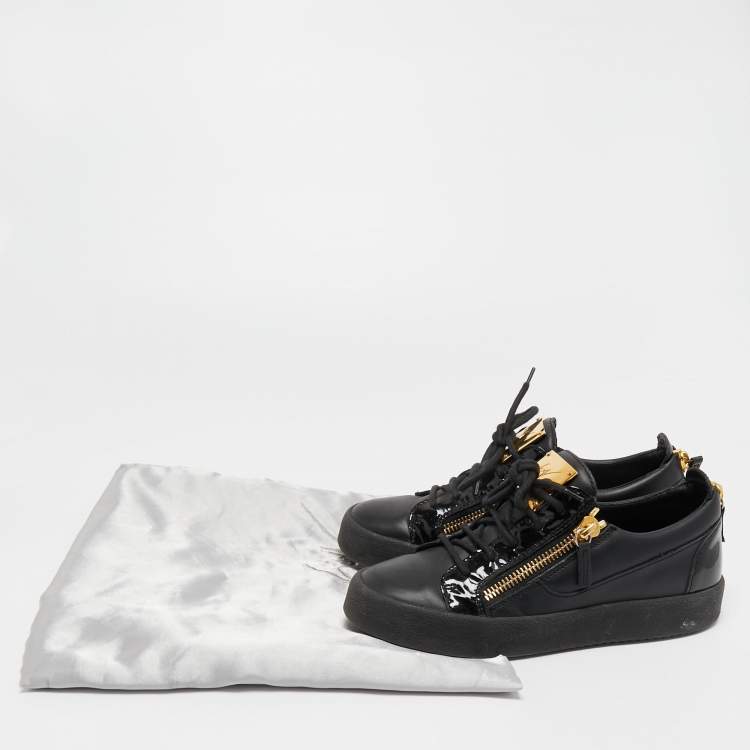 Pre Owned Giuseppe Zanotti Black Patent and Leather Frankie Low Top Sneakers Size 38