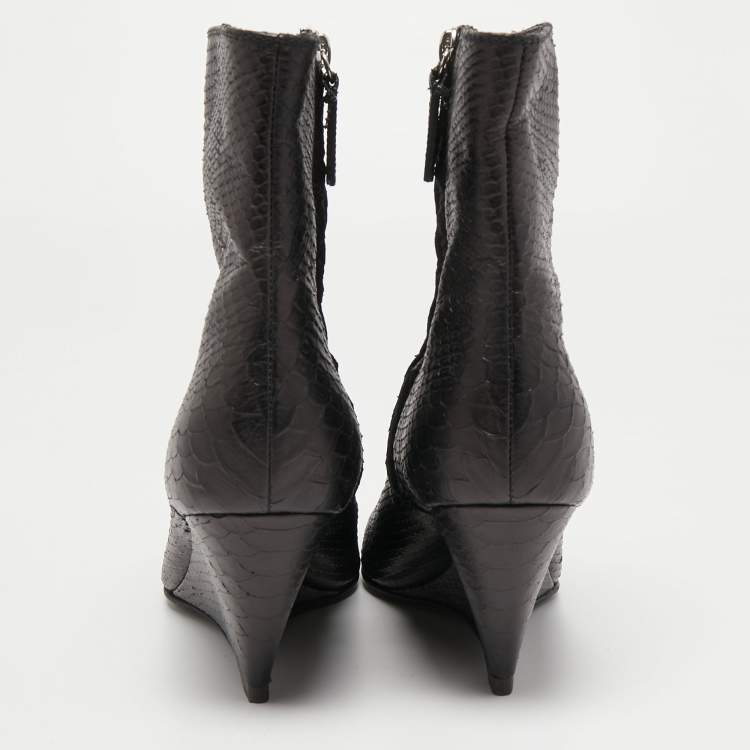 Pre Owned Giuseppe Zanotti Black Python Embossed Leather Wedge Ankle Boots Size 40.5