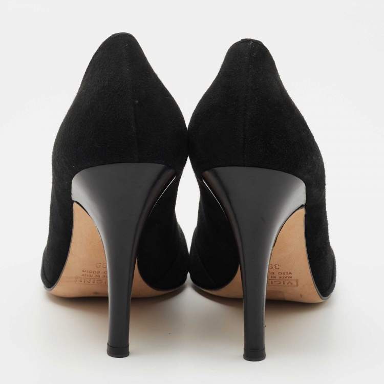 Pre Owned Giuseppe Zanotti Black Suede and Satin Peep Toe Pumps Size 39