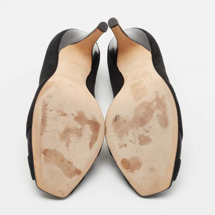 Pre Owned Giuseppe Zanotti Black Suede and Satin Peep Toe Pumps Size 39