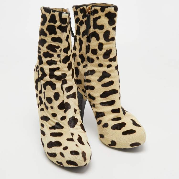 مملوكة مسبقًا Giuseppe Zanotti Beige/Brown Calf Hair Ankle Boots Size 40 