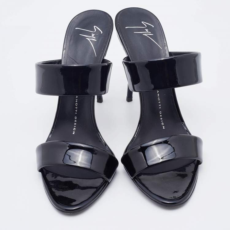 Pre Owned Giuseppe Zanotti Black Patent Leather Strappy Slide Sandals Size 37
