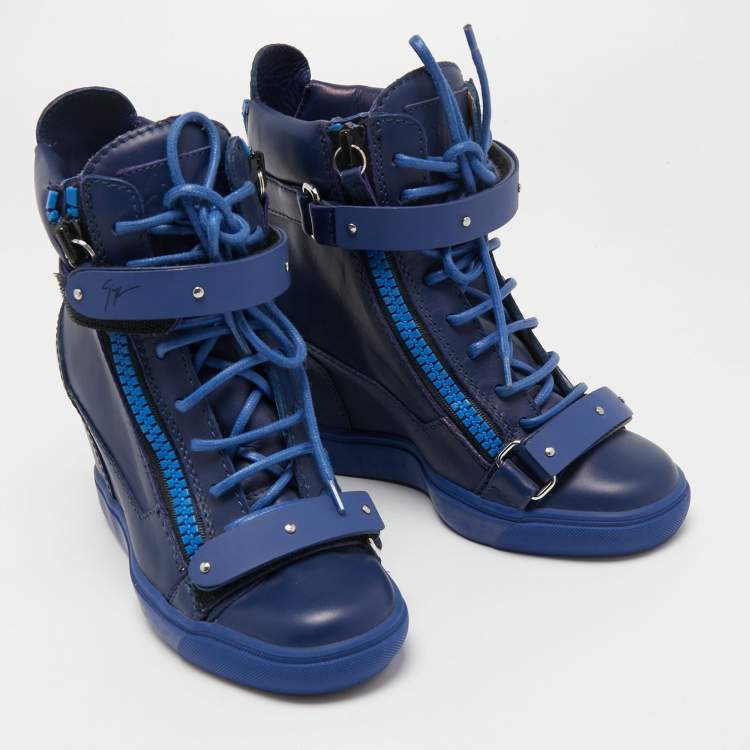 Pre Owned Giuseppe Zanotti Blue Leather Wedges Sneakers Size 36