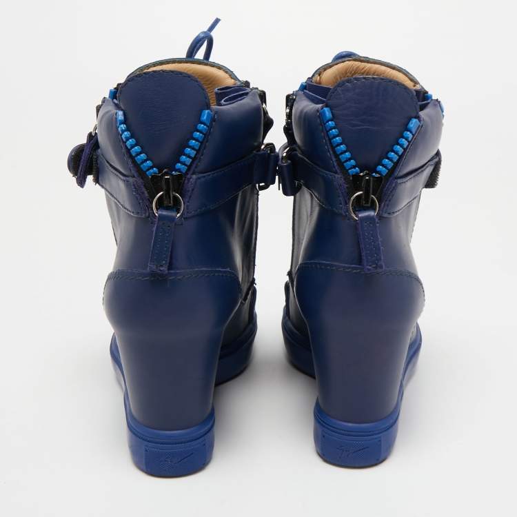 Pre Owned Giuseppe Zanotti Blue Leather Wedges Sneakers Size 36