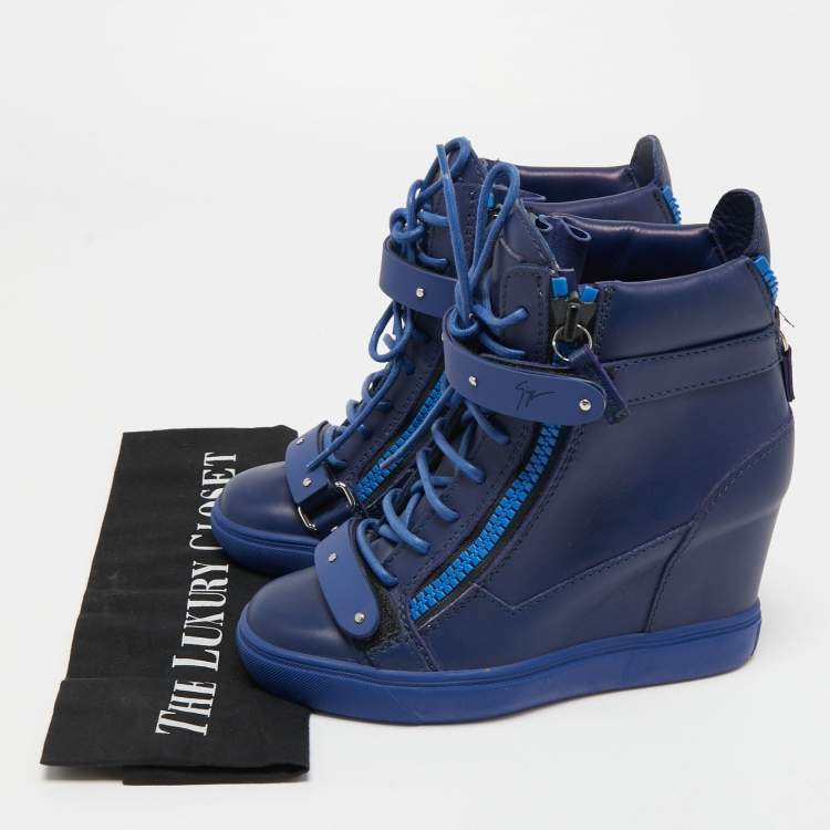 Pre Owned Giuseppe Zanotti Blue Leather Wedges Sneakers Size 36