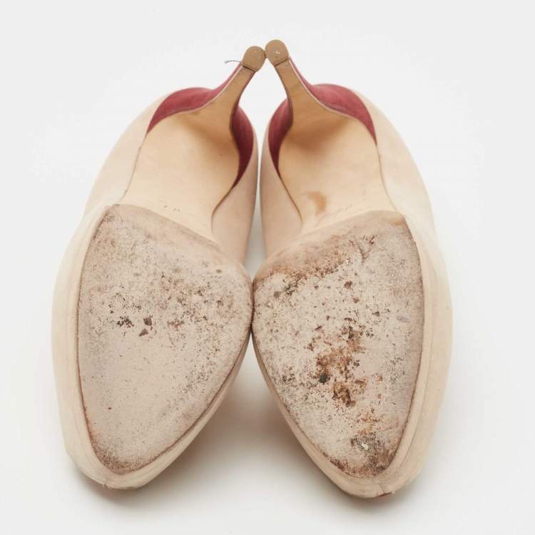 Pre Owned Giuseppe Zanotti Beige Suede Sharon Peep Toe Platform Pumps Size 38