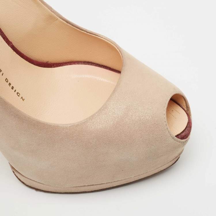 Pre Owned Giuseppe Zanotti Beige Suede Sharon Peep Toe Platform Pumps Size 38