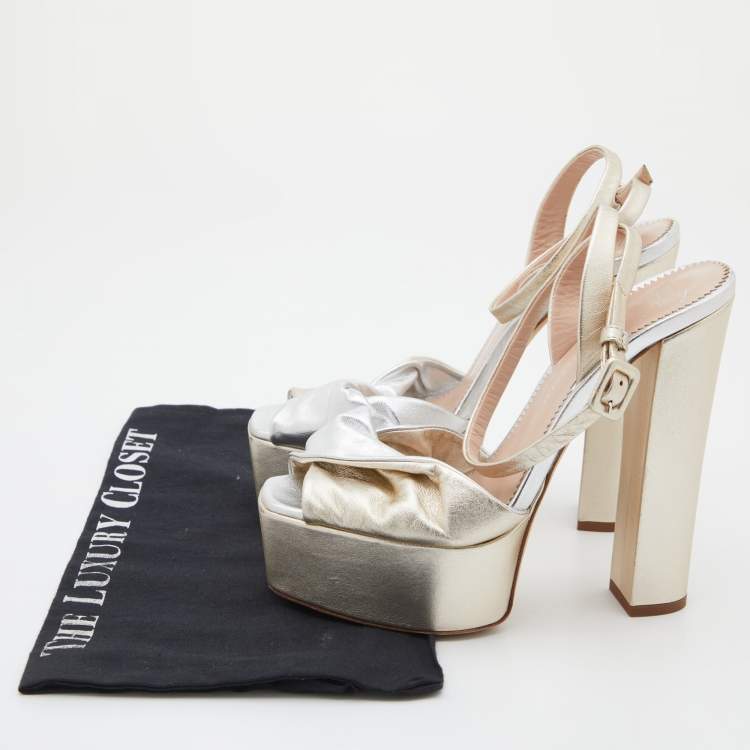 Pre Owned Giuseppe Zanotti Metallic Gold/Silver Double Betty Platform Sandals Size 38