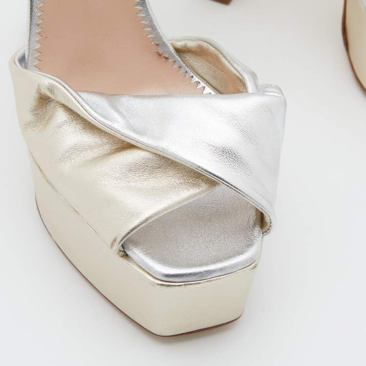 Pre Owned Giuseppe Zanotti Metallic Gold/Silver Double Betty Platform Sandals Size 38