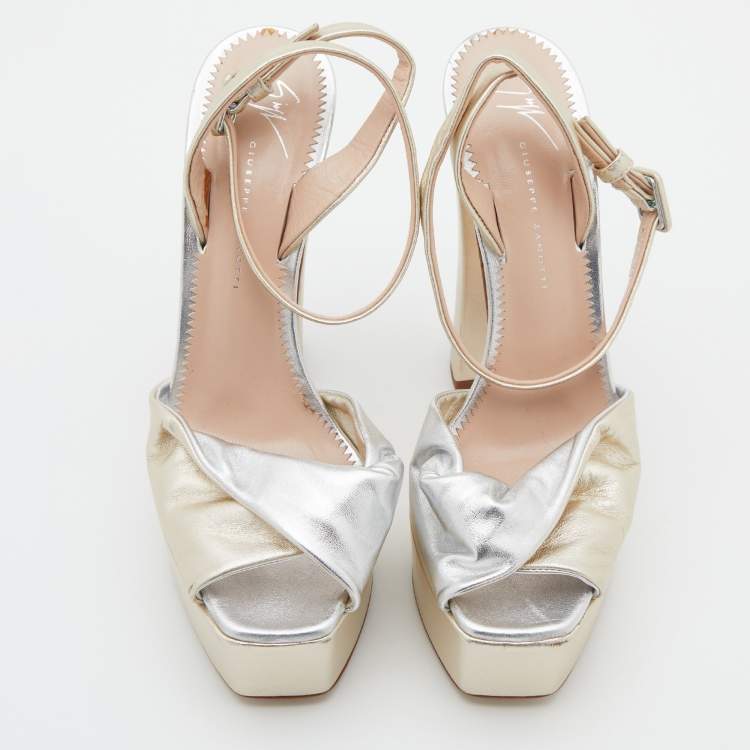 Pre Owned Giuseppe Zanotti Metallic Gold/Silver Double Betty Platform Sandals Size 38