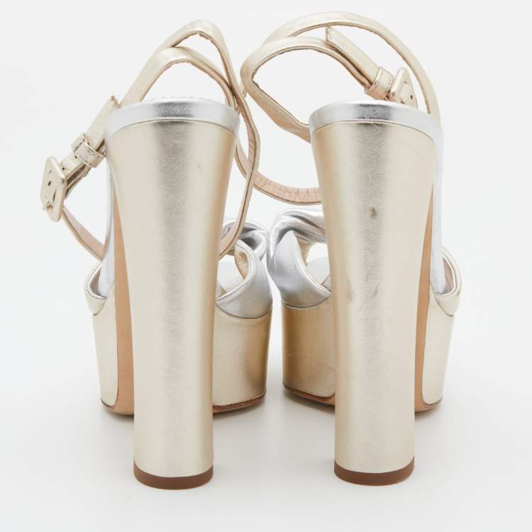 Pre Owned Giuseppe Zanotti Metallic Gold/Silver Double Betty Platform Sandals Size 38