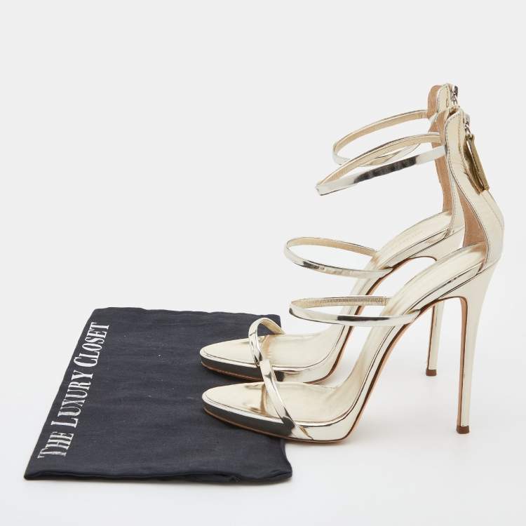 Pre Owned Giuseppe Zanotti Metallic Leather Harmony Ankle Strap Sandals Size 40