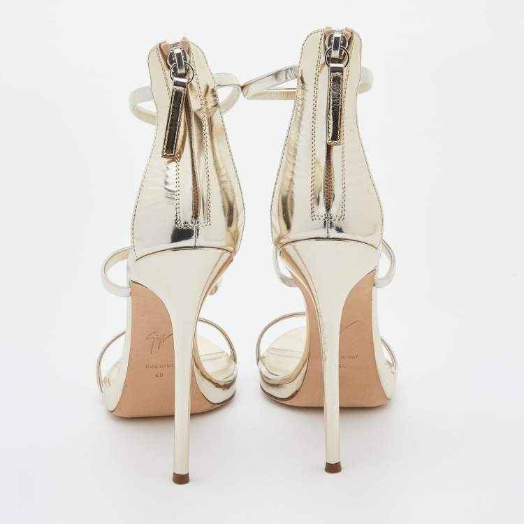 Pre Owned Giuseppe Zanotti Metallic Leather Harmony Ankle Strap Sandals Size 40