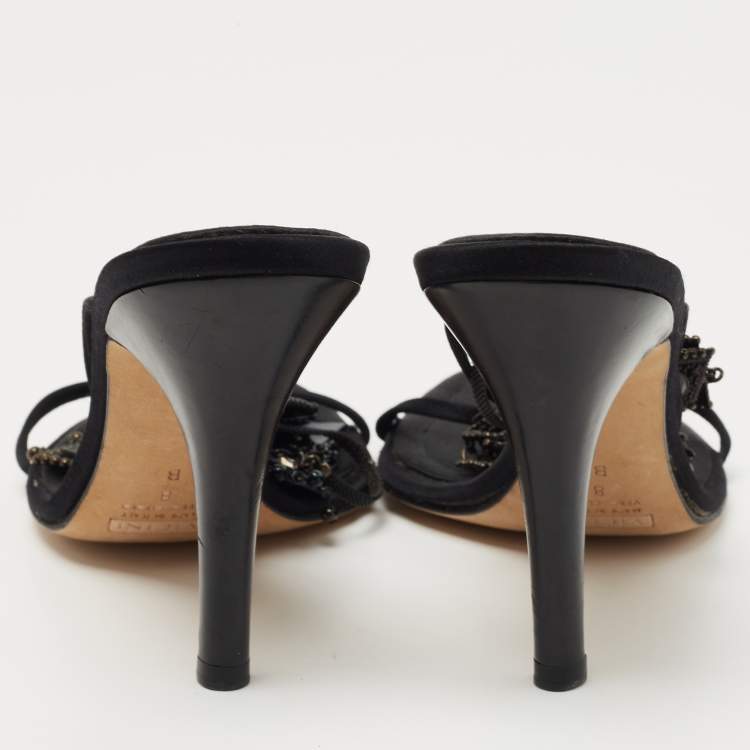 Pre Owned Giuseppe Zanotti Black Satin Embellished Ankle Strap Sandals Size 38.5