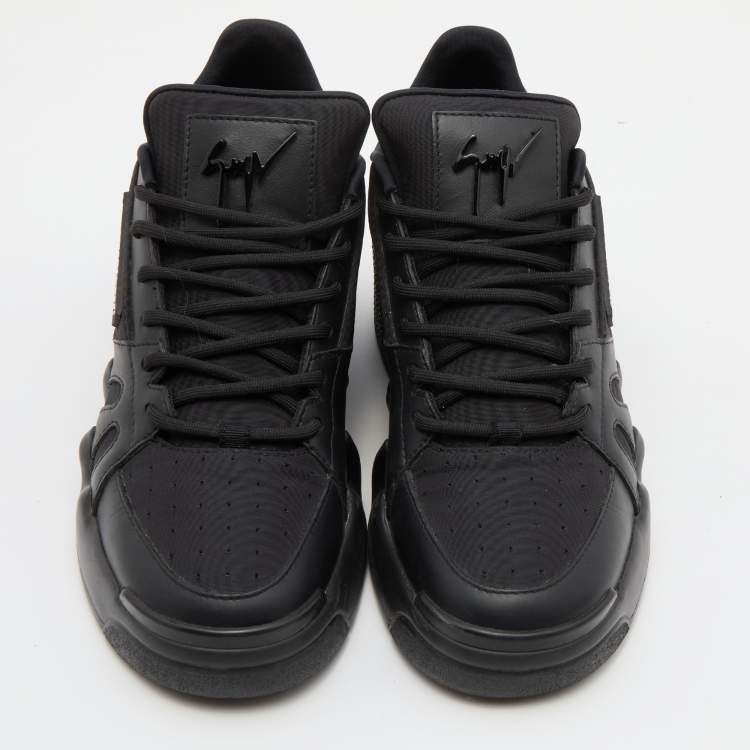 Pre Owned Giuseppe Zanotti Black Leather and Fabric Talon Low Top Wedge Sneakers Size 38