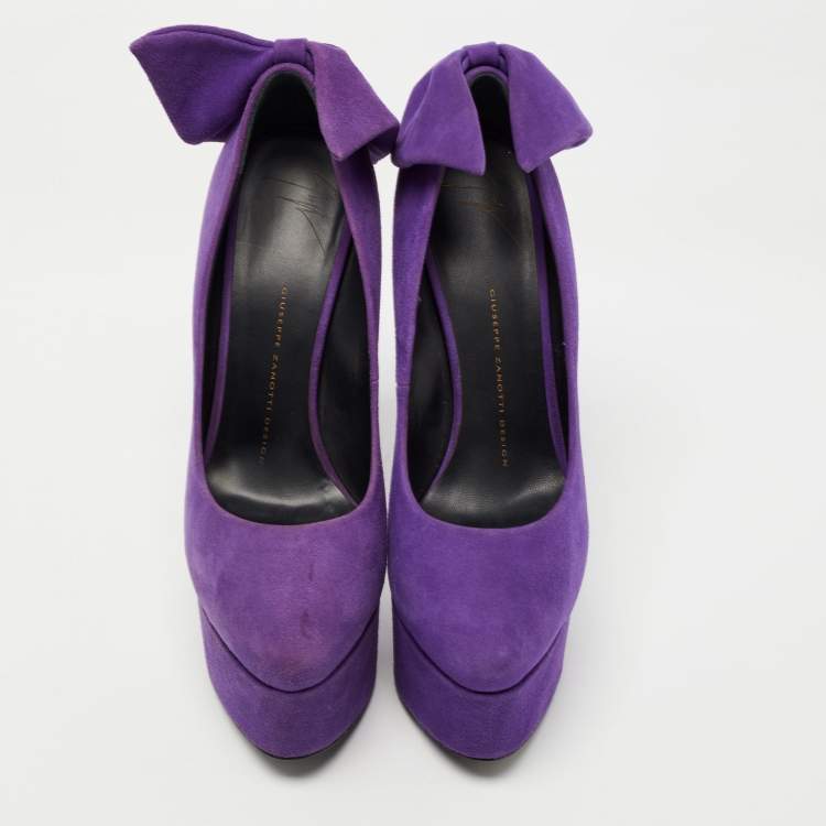 Pre Owned Giuseppe Zanotti Purple Suede Debra Bow Platform Pumps Size 36.5