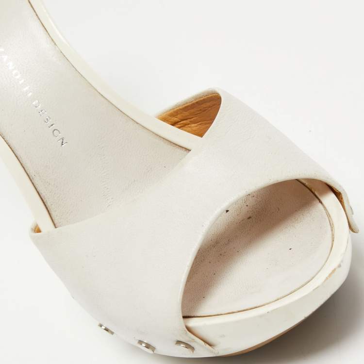 Pre Owned Giuseppe Zanotti White Leather Open Toe Slide Sandals Size 36
