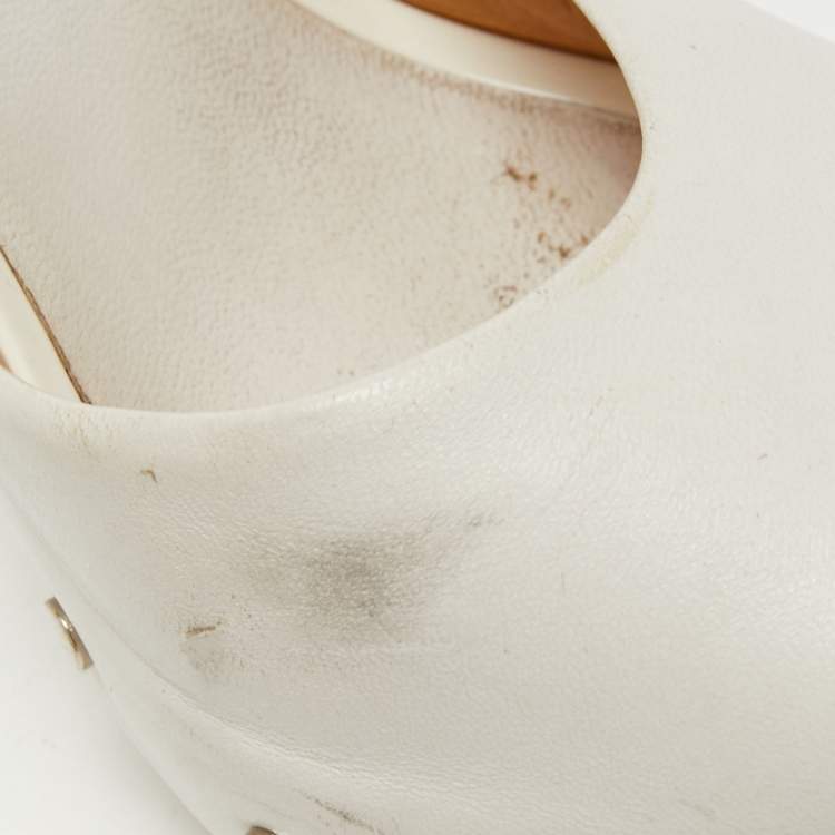Pre Owned Giuseppe Zanotti White Leather Open Toe Slide Sandals Size 36