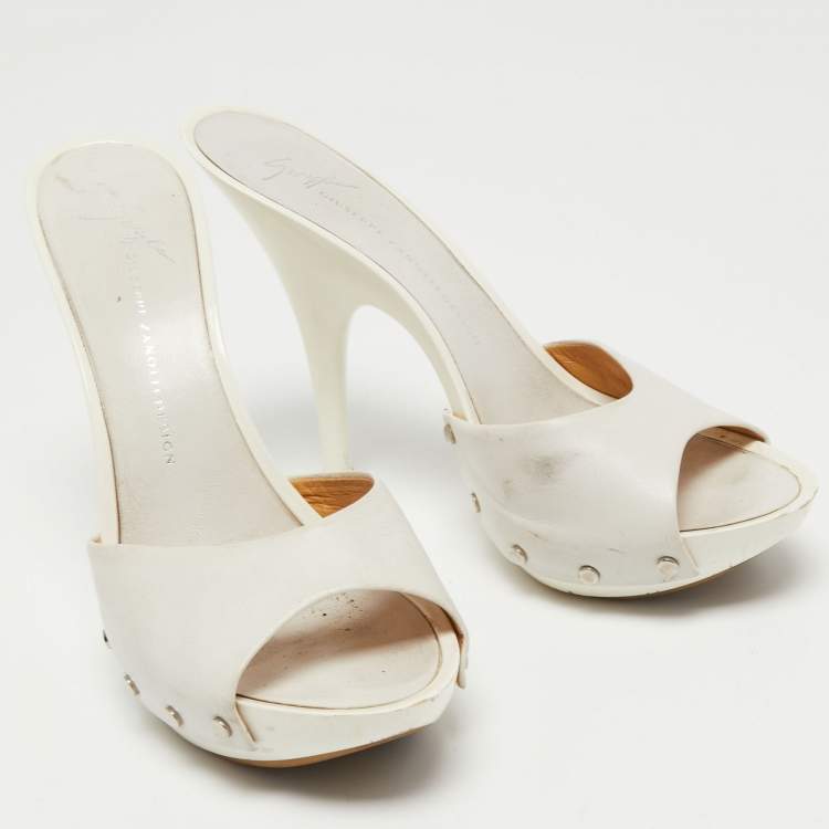 Pre Owned Giuseppe Zanotti White Leather Open Toe Slide Sandals Size 36