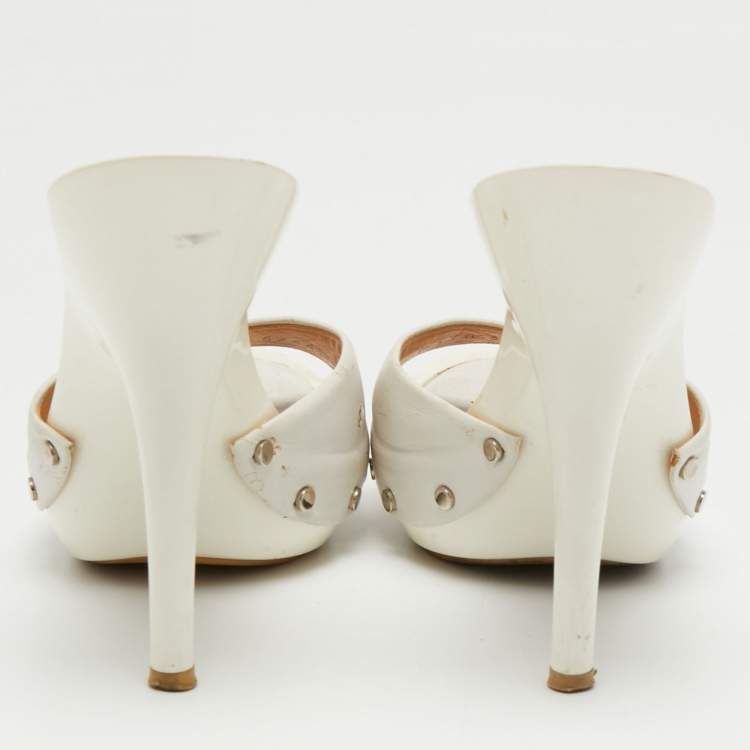 Pre Owned Giuseppe Zanotti White Leather Open Toe Slide Sandals Size 36